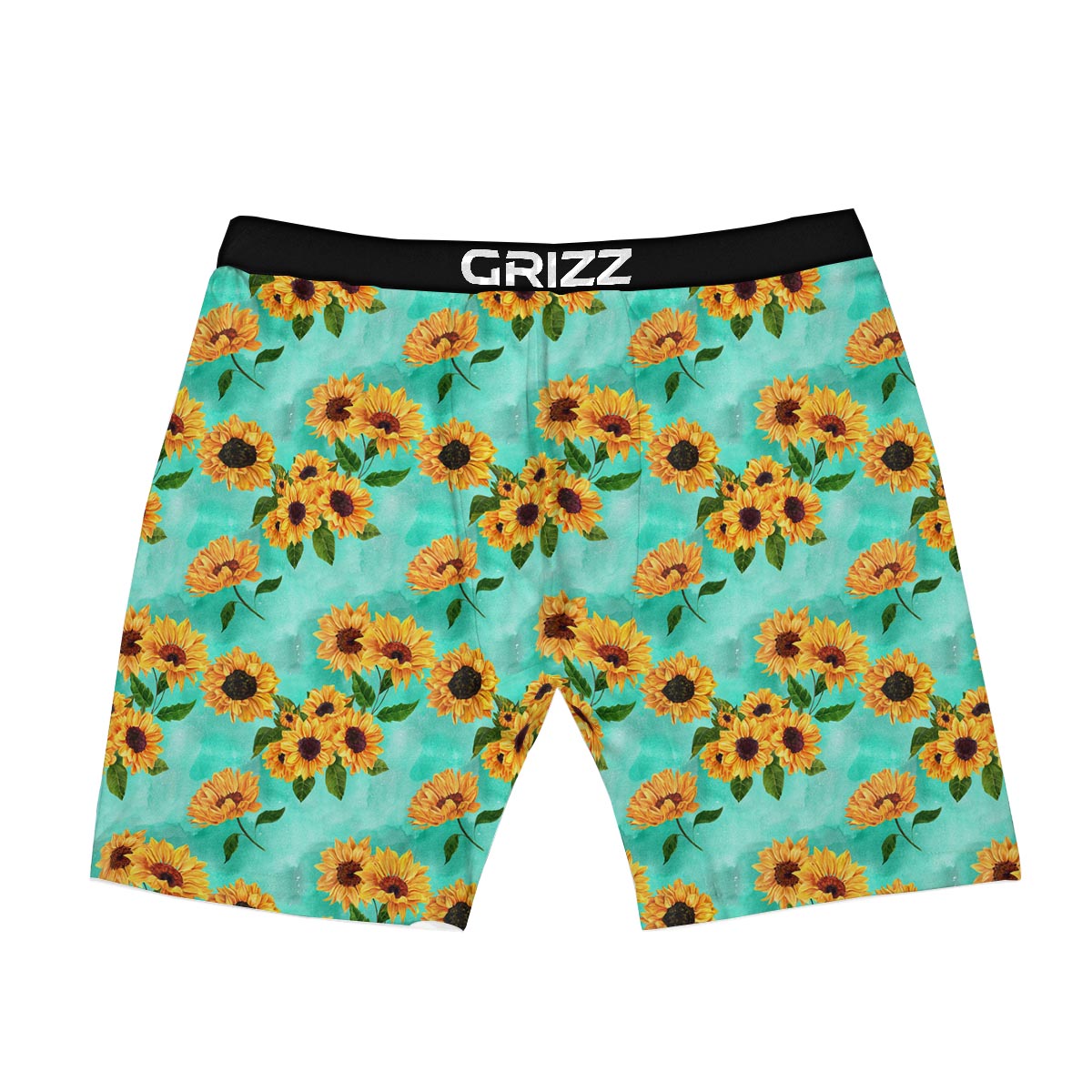 Sunflower Teal Watercolor Print Pattern Boxer Briefs-grizzshop