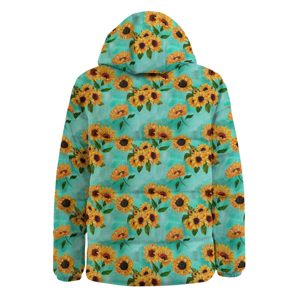 Sunflower Teal Watercolor Print Pattern Down Jacket-grizzshop