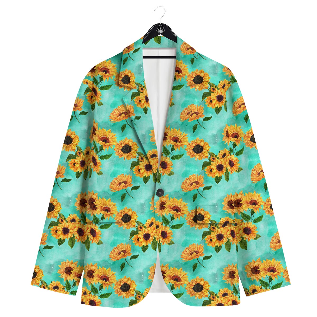 Sunflower Teal Watercolor Print Pattern Men's Sport Coat-grizzshop