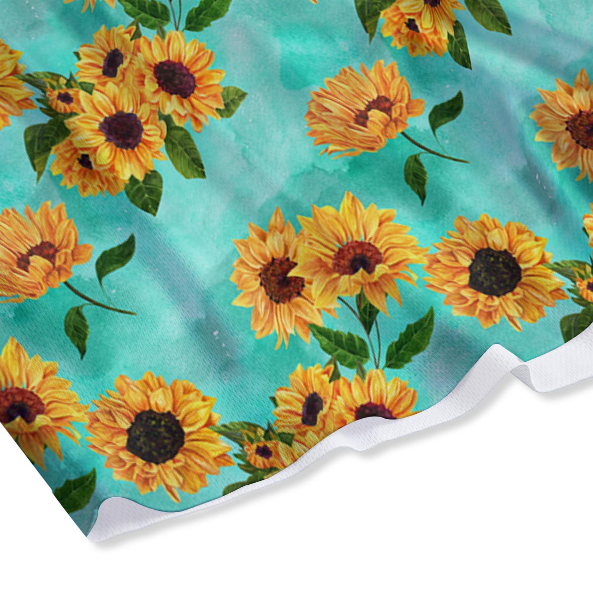 Sunflower Teal Watercolor Print Pattern Mesh Shorts
