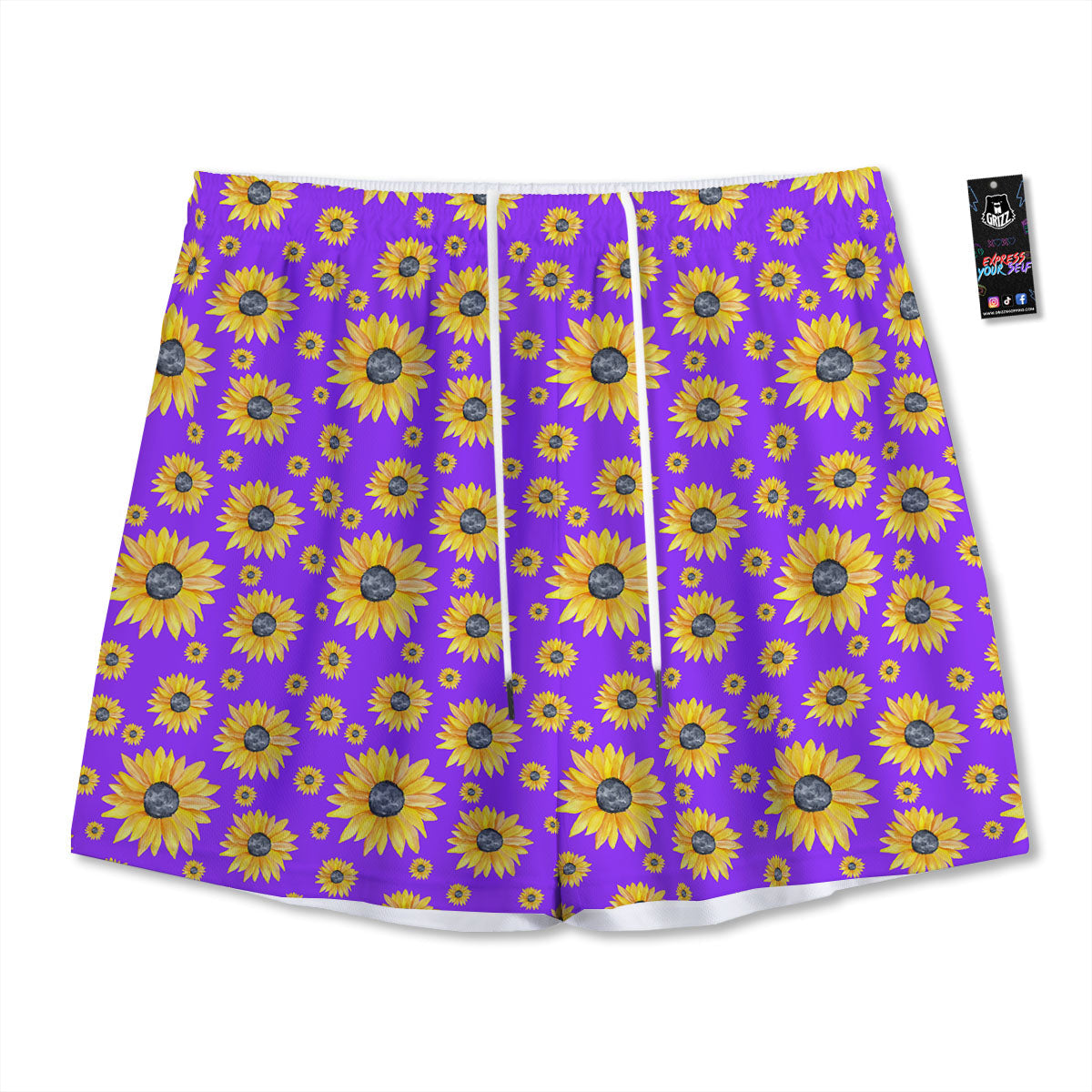 Sunflower Trippy Purple Print Pattern Mesh Shorts