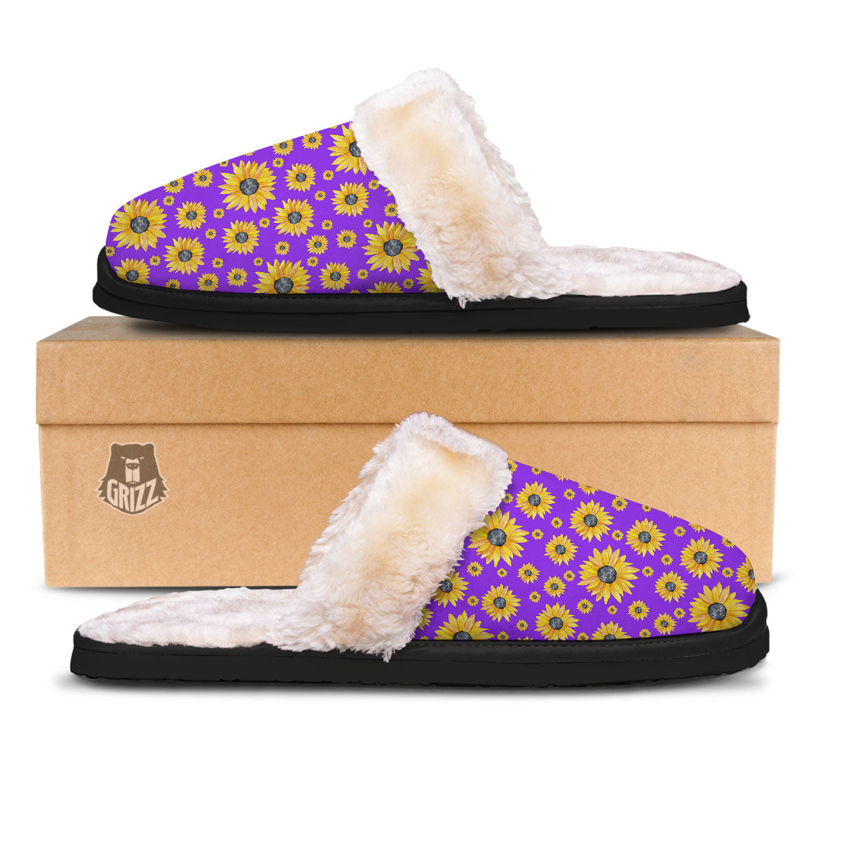 Sunflower Trippy Purple Print Pattern Slippers-grizzshop