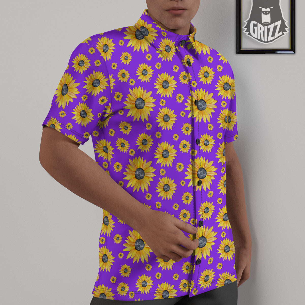 Sunflower Trippy Purple Print Pattern Untucked Shirts-grizzshop