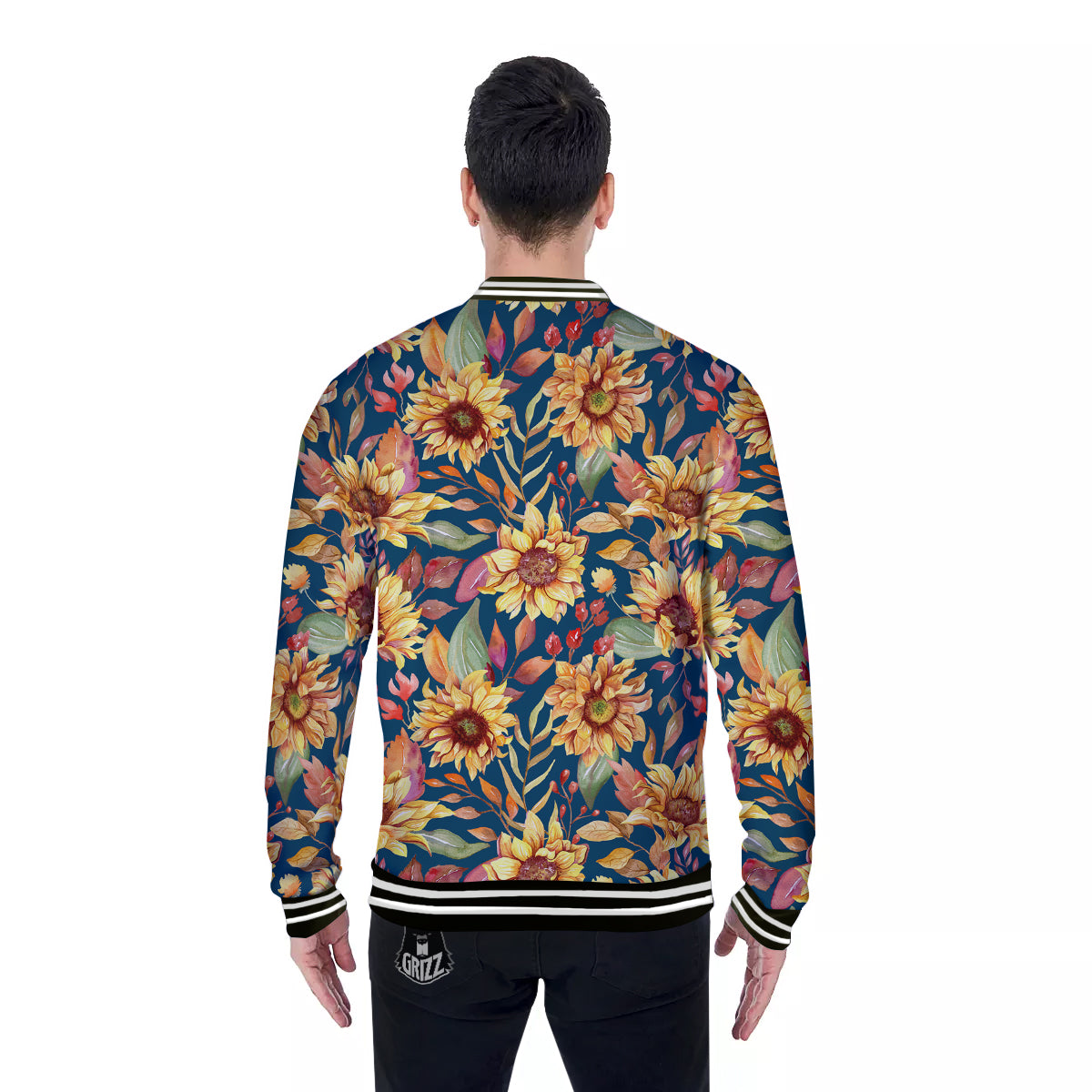 Sunflower Vintage Print Pattern Baseball Jacket-grizzshop
