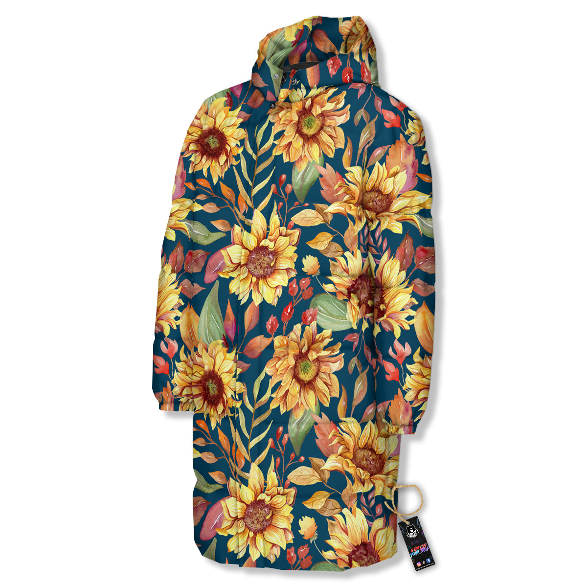 Sunflower Vintage Print Pattern Long Down Jacket-grizzshop