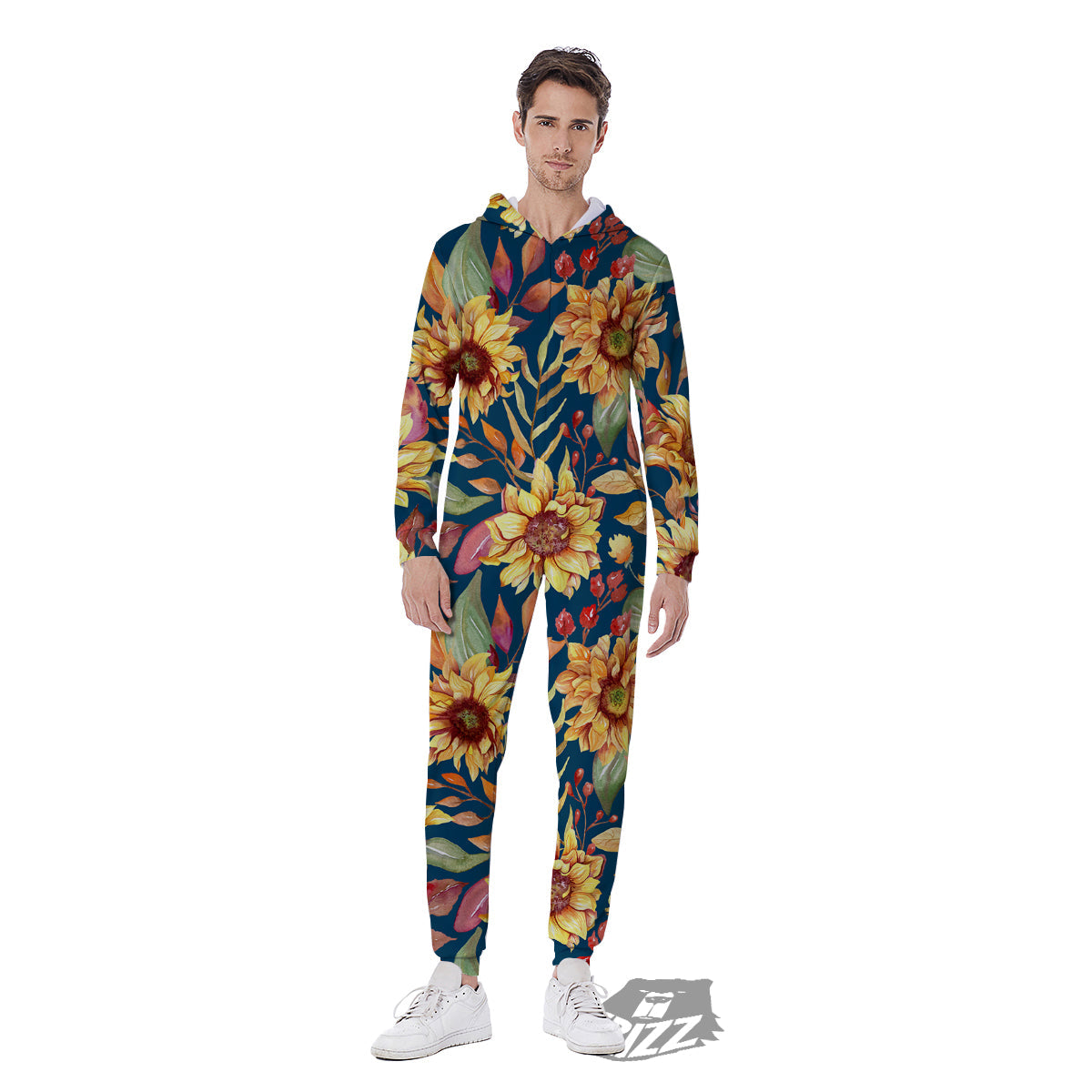 Sunflower Vintage Print Pattern Men's Jumpsuit-grizzshop