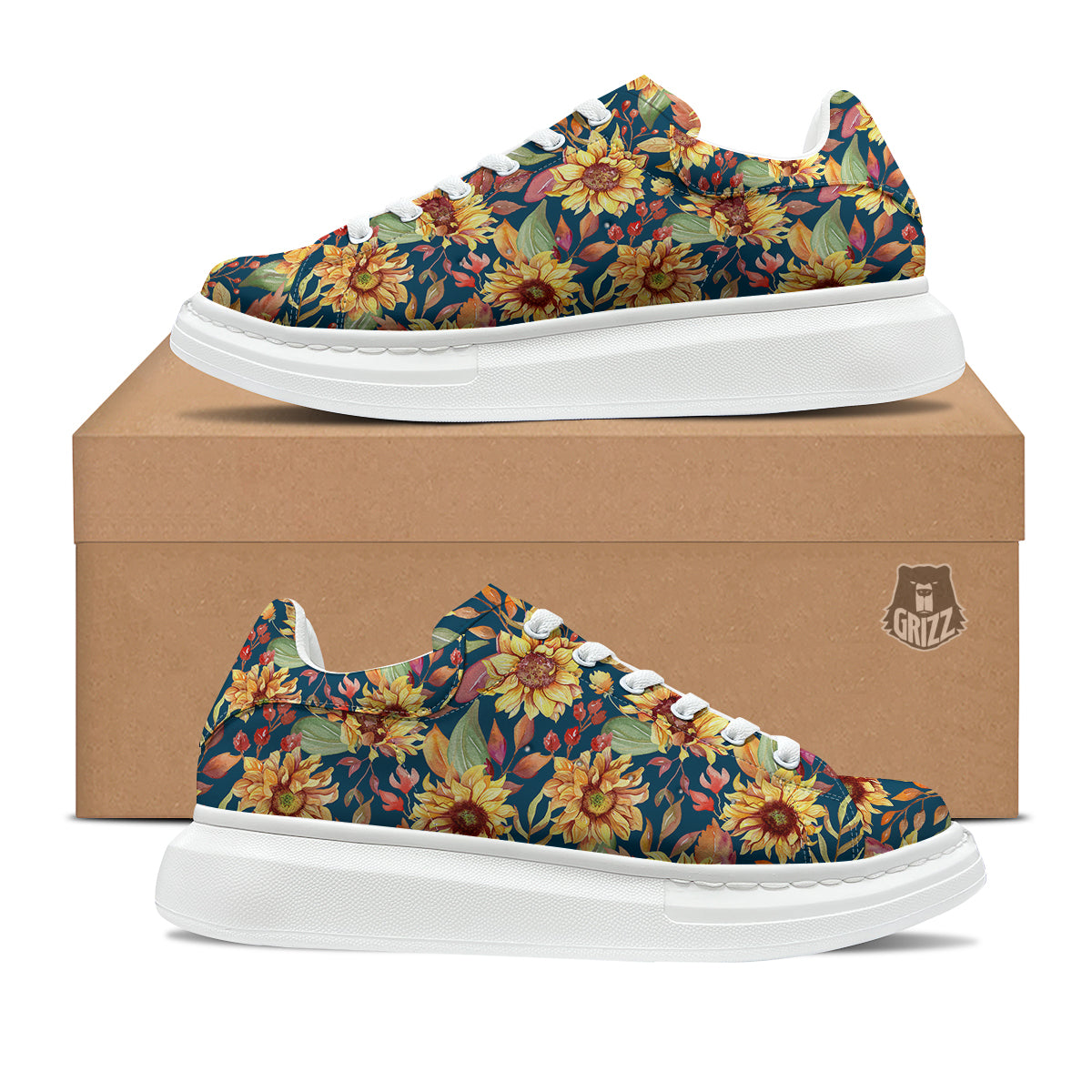Sunflower Vintage Print Pattern Platform Shoes-grizzshop