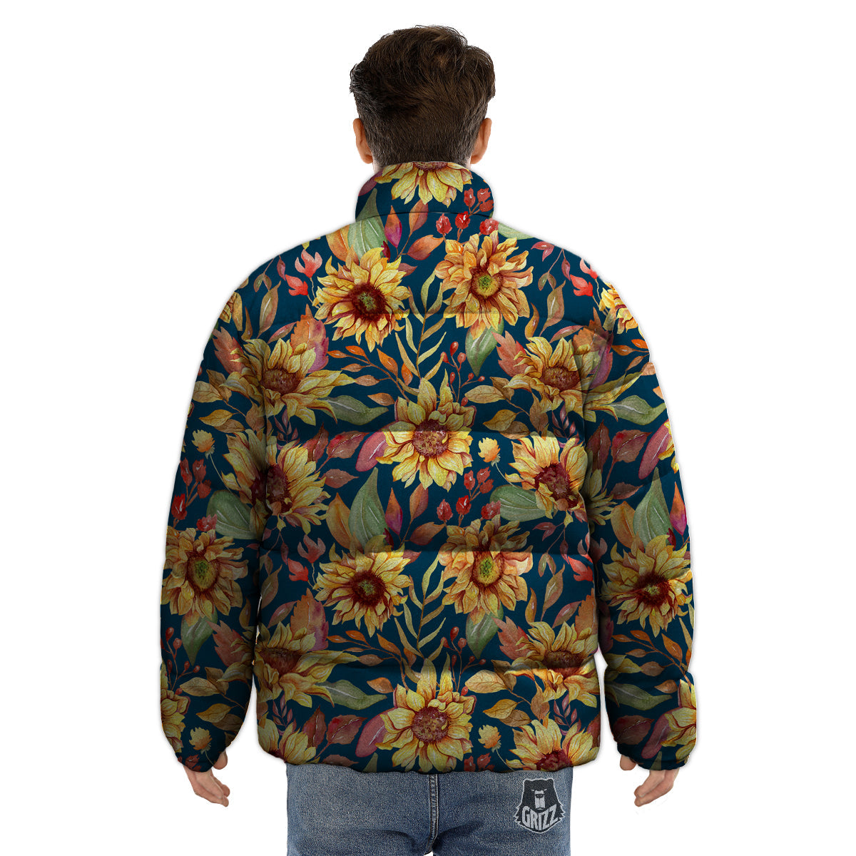 Sunflower Vintage Print Pattern Puffer Jacket-grizzshop