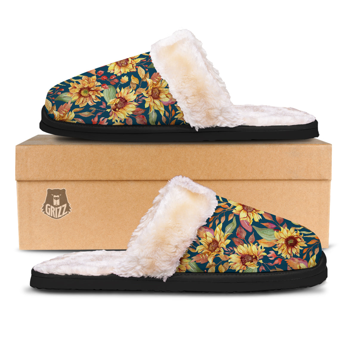 Sunflower Vintage Print Pattern Slippers-grizzshop
