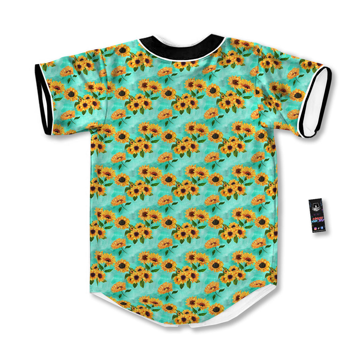 Sunflower Watercolor Blue Print Pattern Baseball Jersey-grizzshop