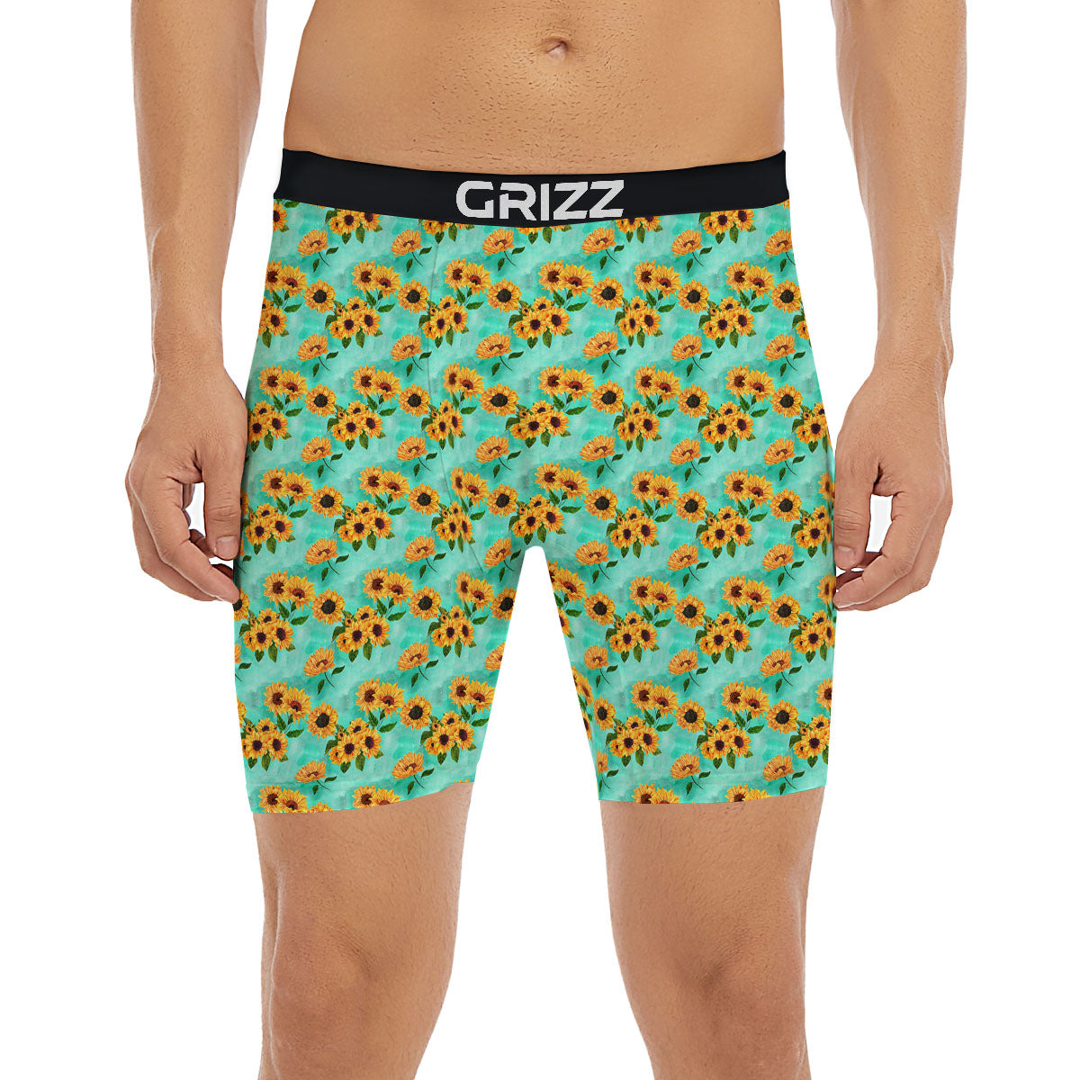 Sunflower Watercolor Blue Print Pattern Boxer Briefs-grizzshop