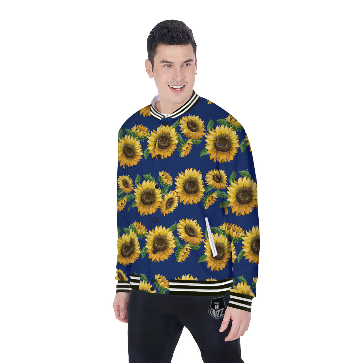 Sunflower Watercolor Print Pattern Baseball Jacket-grizzshop