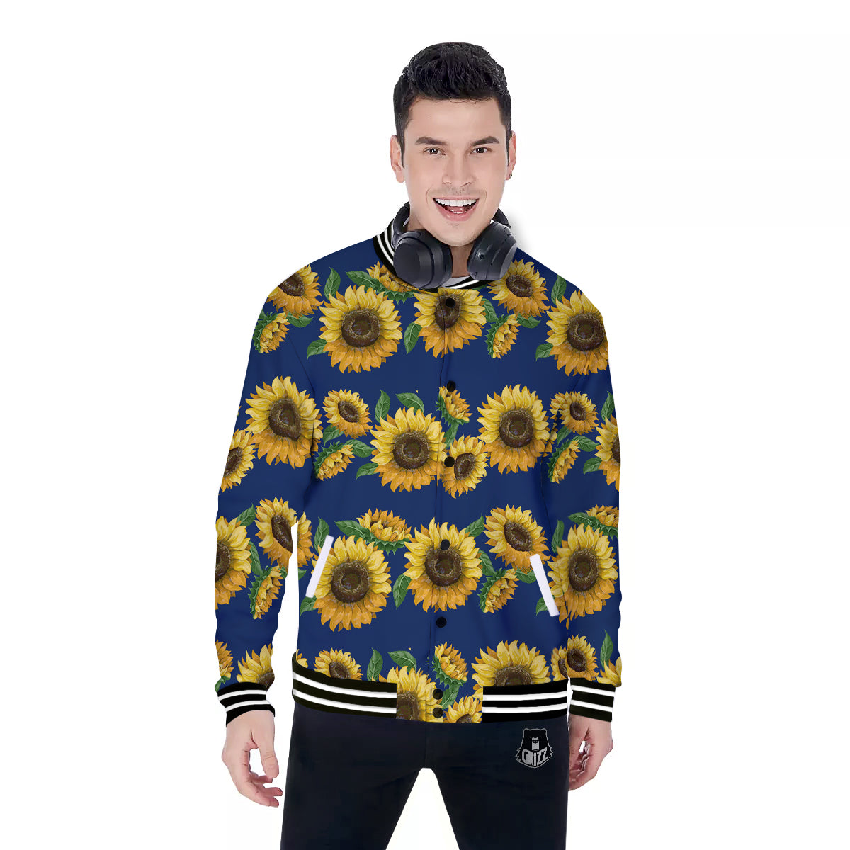 Sunflower Watercolor Print Pattern Baseball Jacket-grizzshop