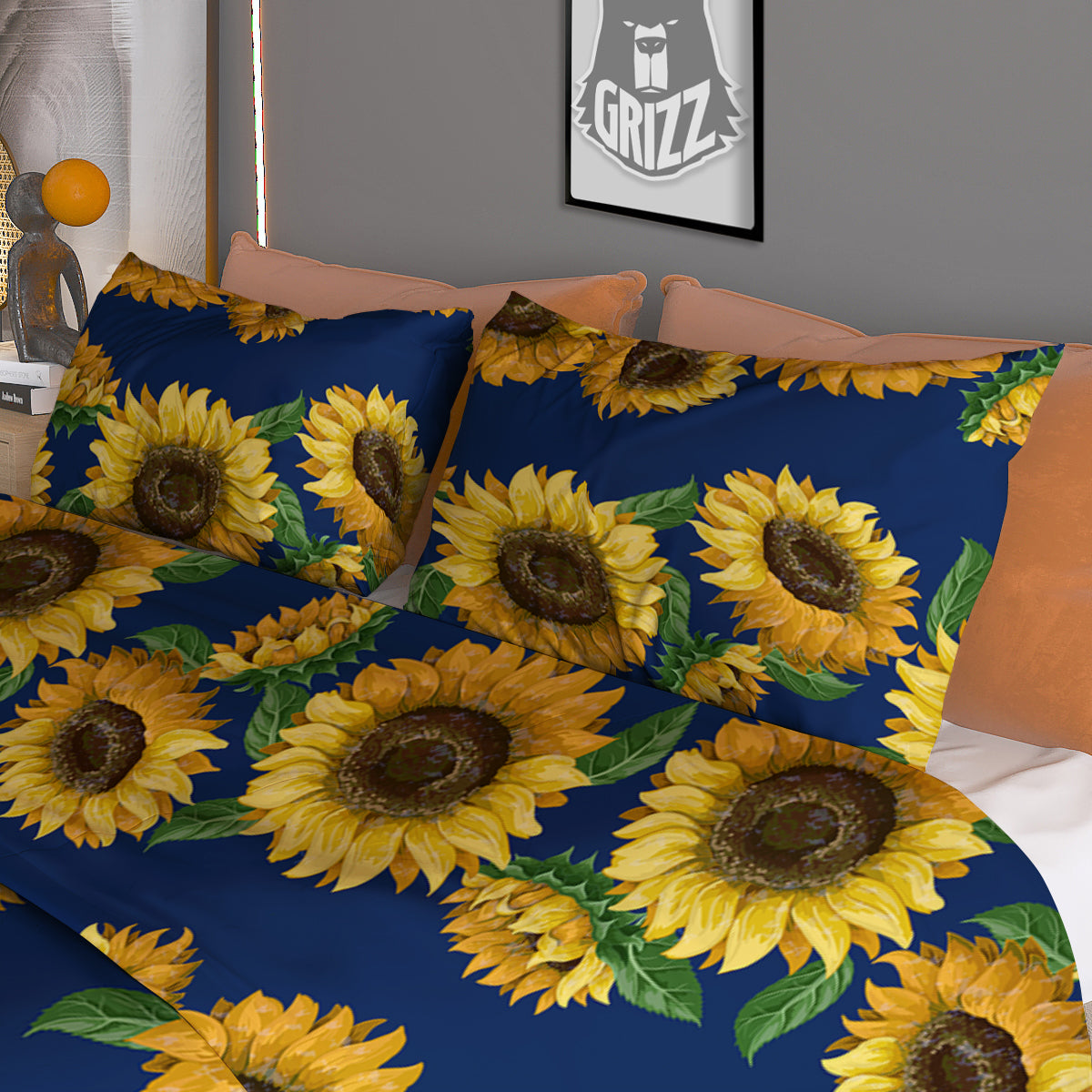 Sunflower Watercolor Print Pattern Duvet Cover Bedding Set