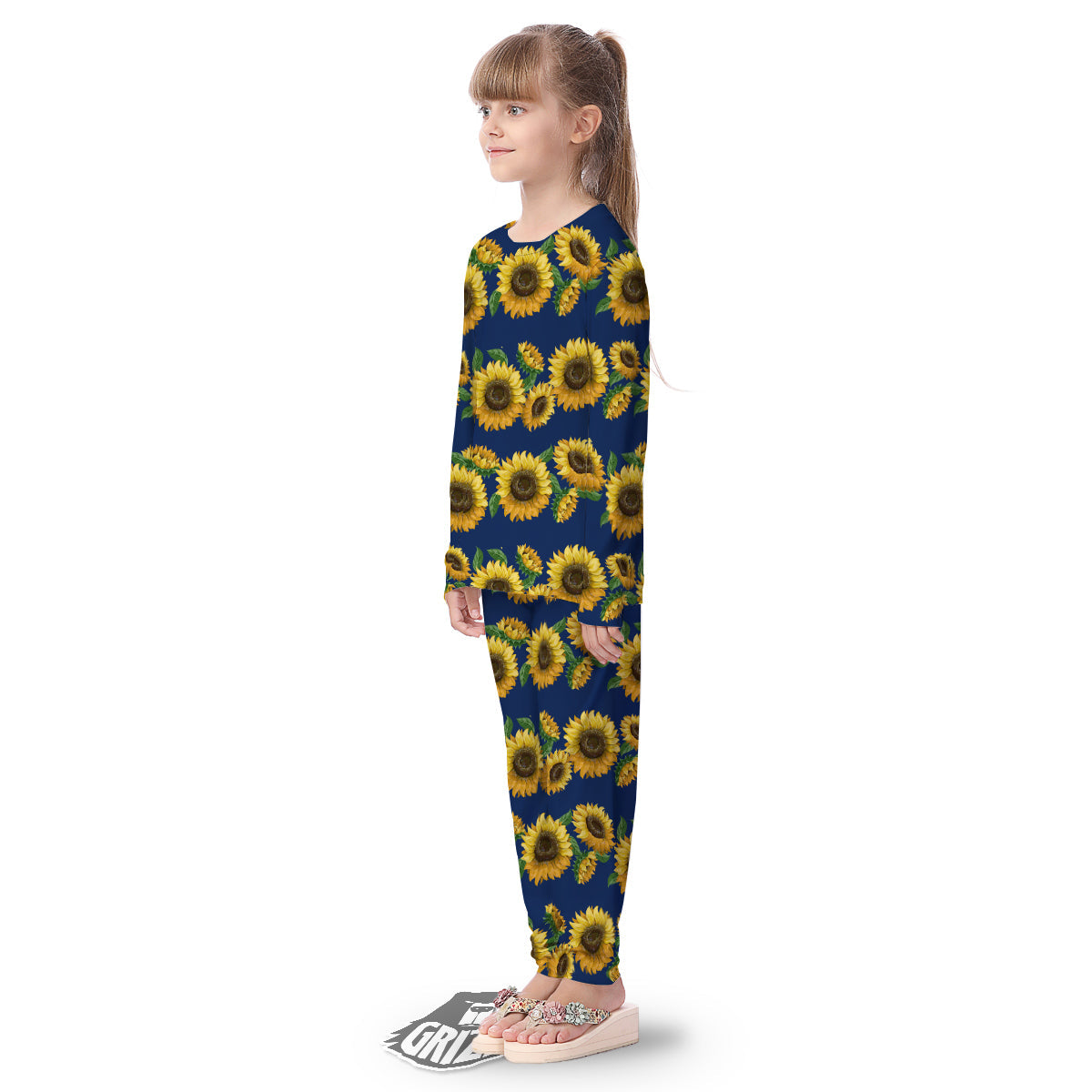 Sunflower Watercolor Print Pattern Kid's Pajamas-grizzshop