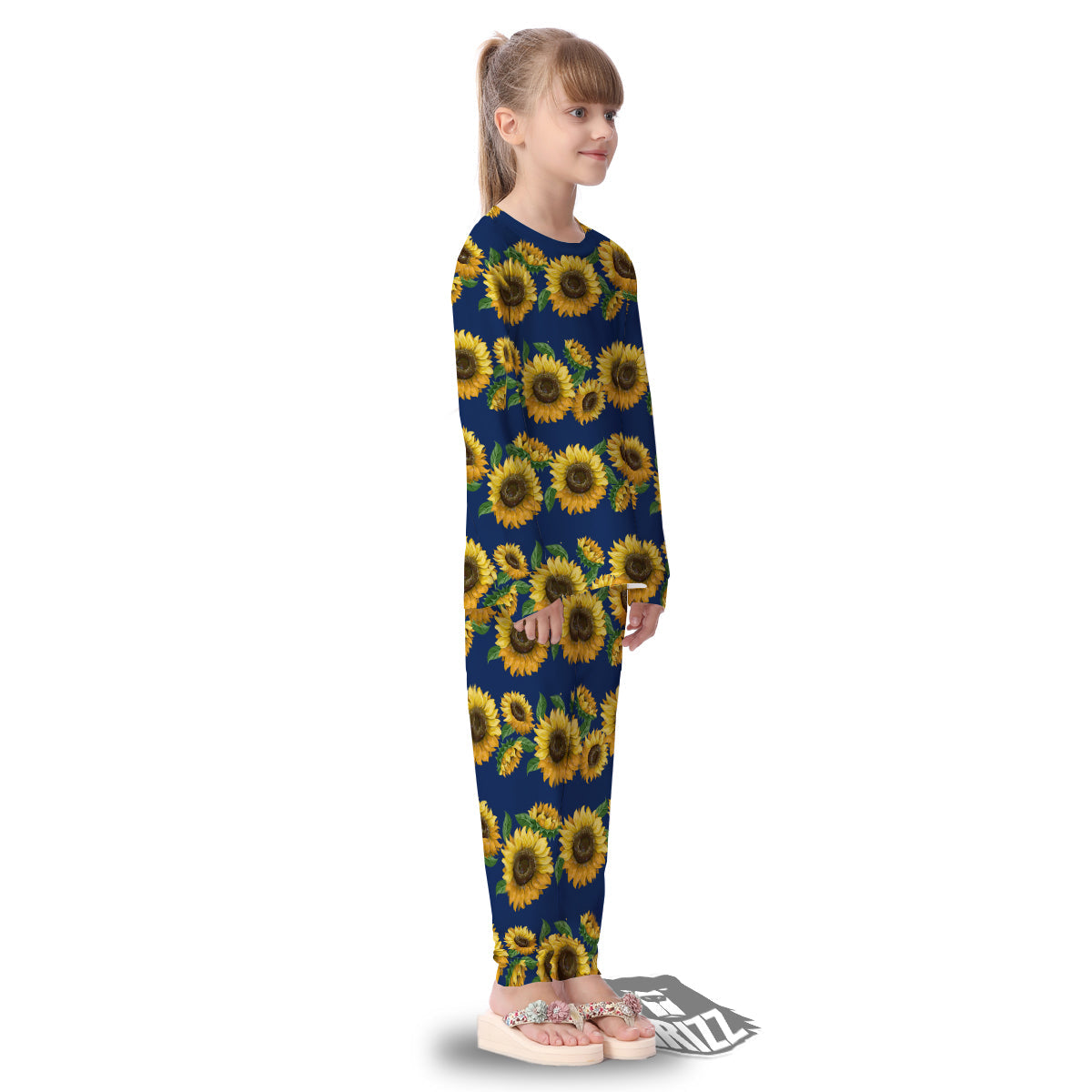 Sunflower Watercolor Print Pattern Kid's Pajamas-grizzshop