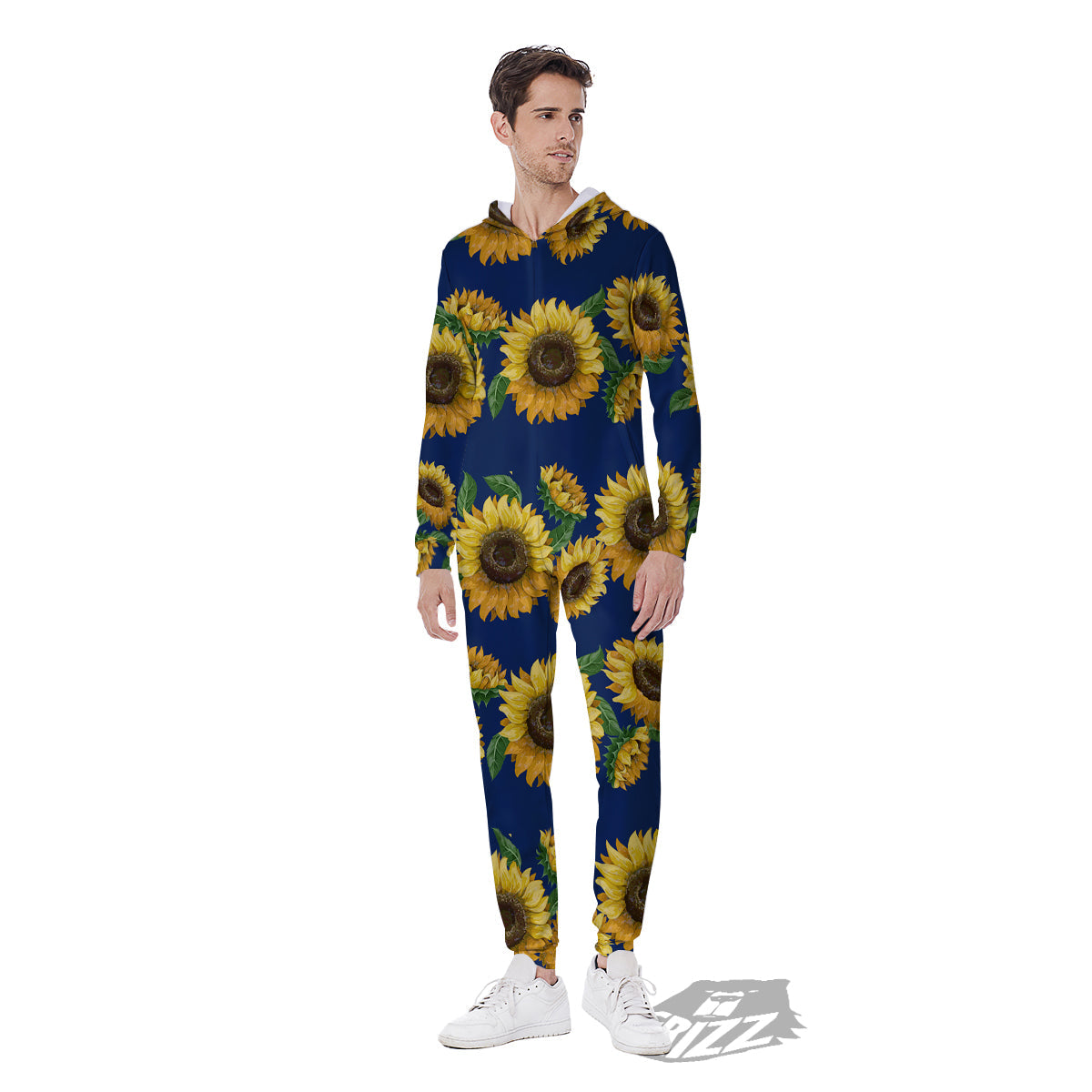 Sunflower Watercolor Print Pattern Men's Jumpsuit-grizzshop