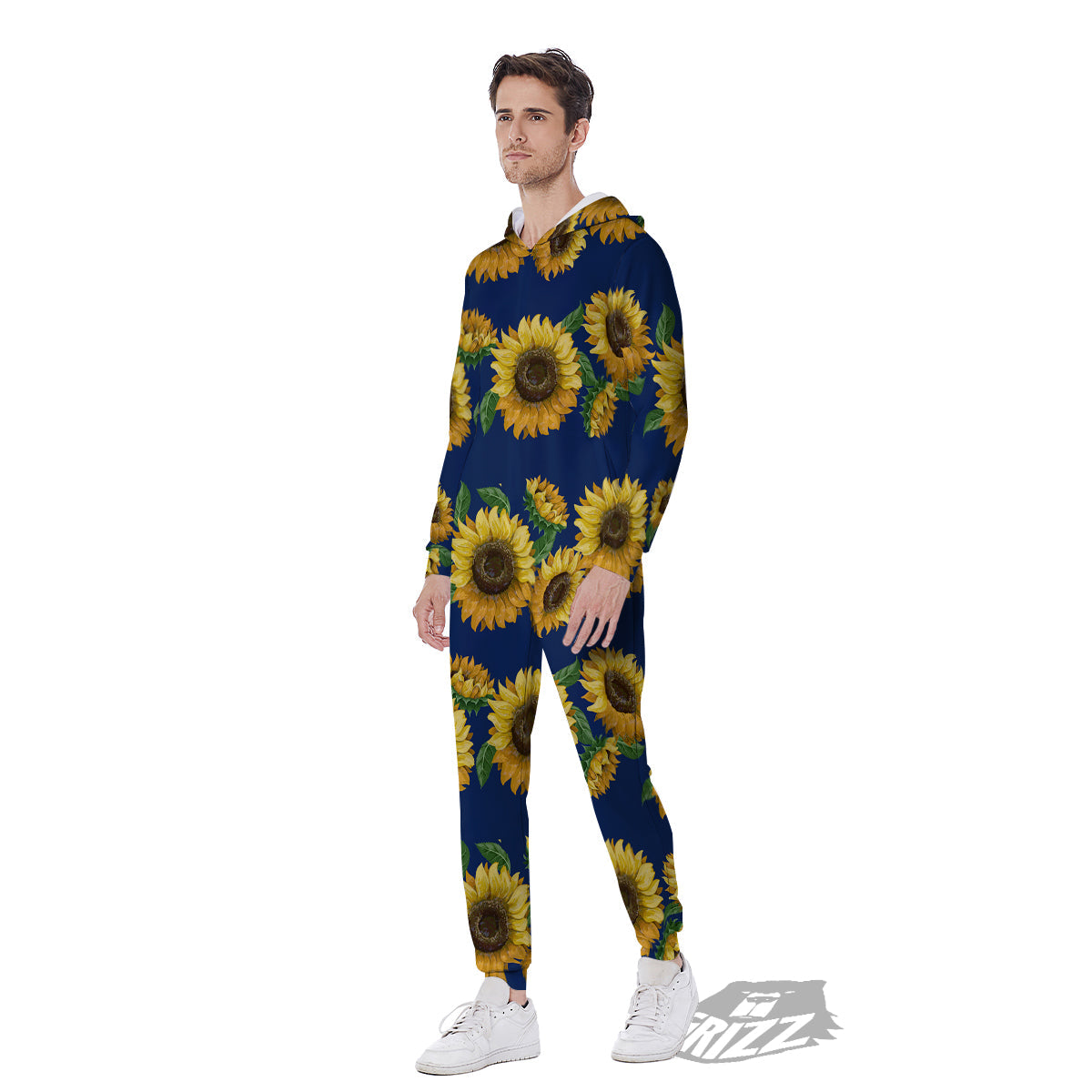 Sunflower Watercolor Print Pattern Men's Jumpsuit-grizzshop