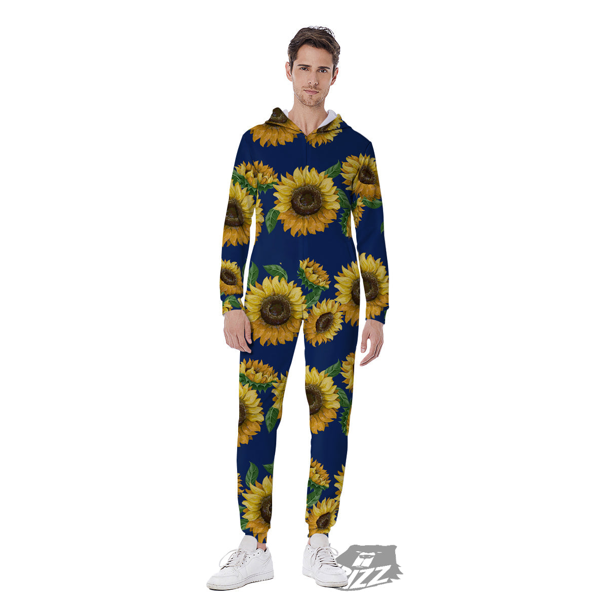 Sunflower Watercolor Print Pattern Men's Jumpsuit-grizzshop