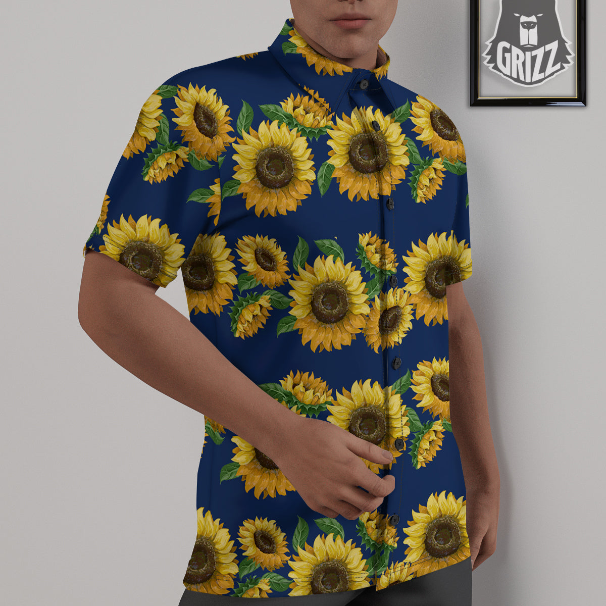 Sunflower Watercolor Print Pattern Untucked Shirts-grizzshop