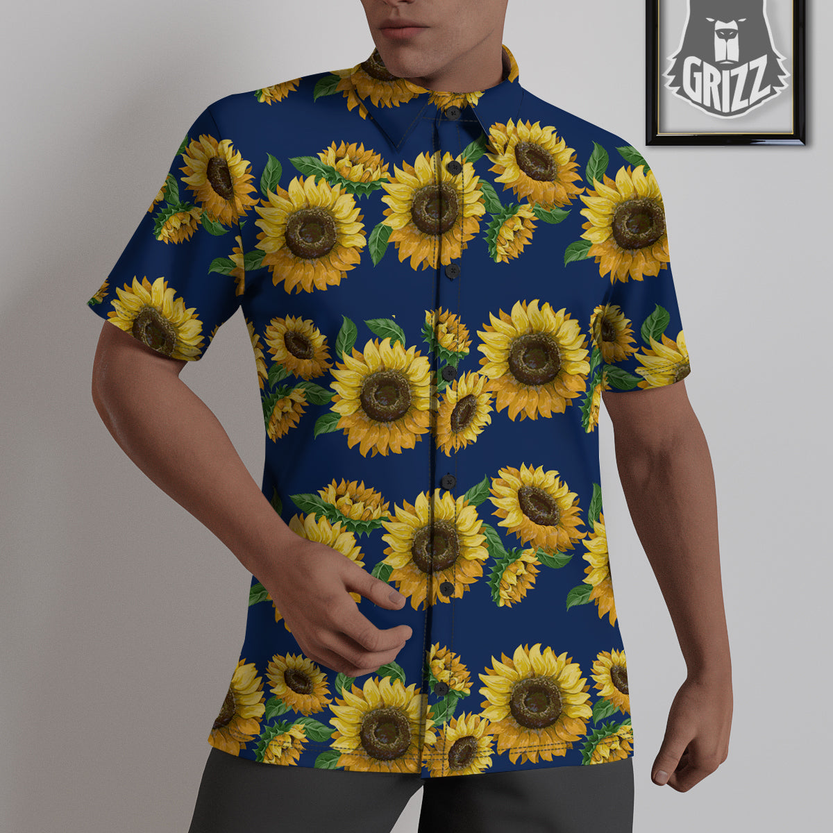Sunflower Watercolor Print Pattern Untucked Shirts-grizzshop