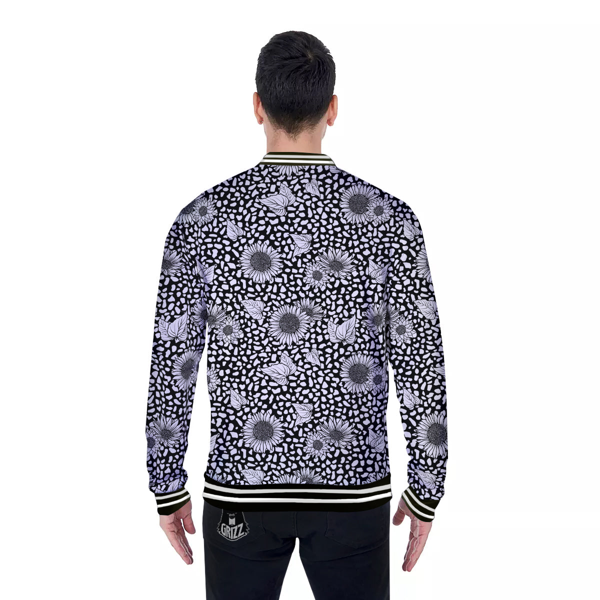 Sunflower White And Black Print Pattern Baseball Jacket-grizzshop