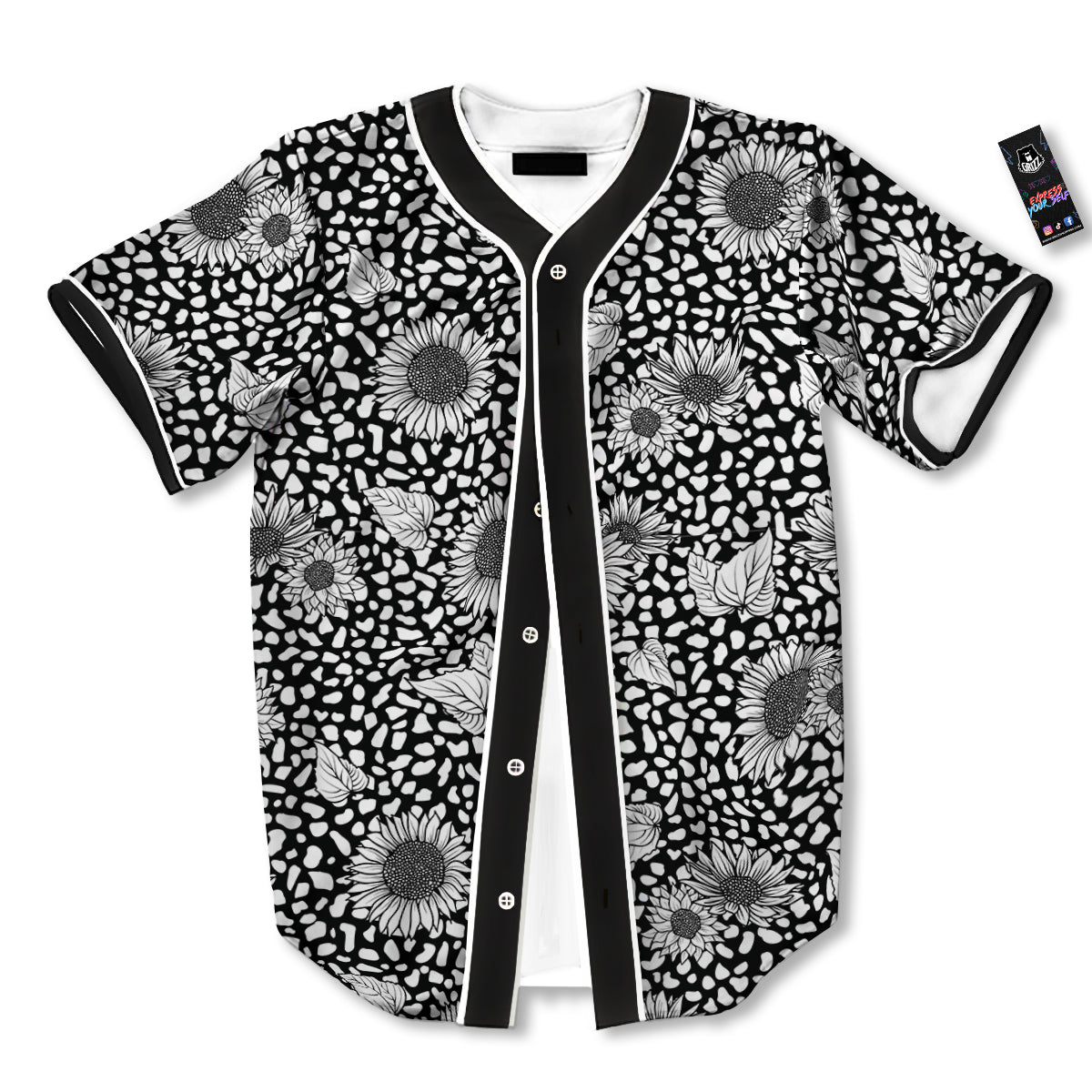 Sunflower White And Black Print Pattern Baseball Jersey-grizzshop