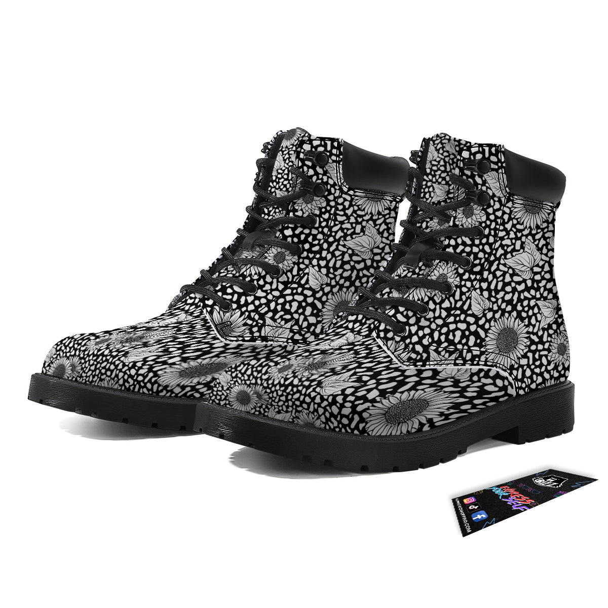 Sunflower White And Black Print Pattern Boots-grizzshop