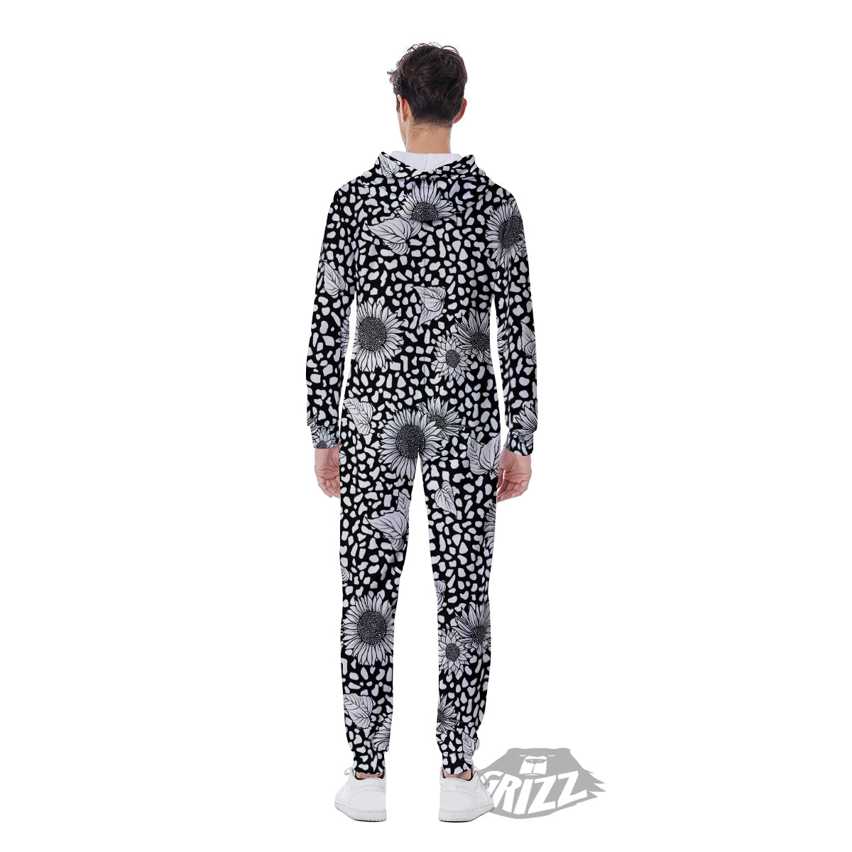 Sunflower White And Black Print Pattern Men's Jumpsuit-grizzshop