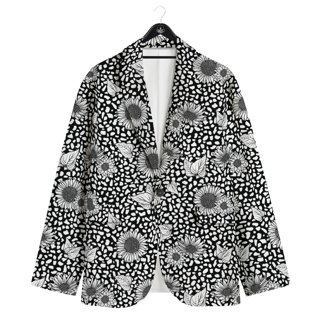 Sunflower White And Black Print Pattern Men's Sport Coat-grizzshop