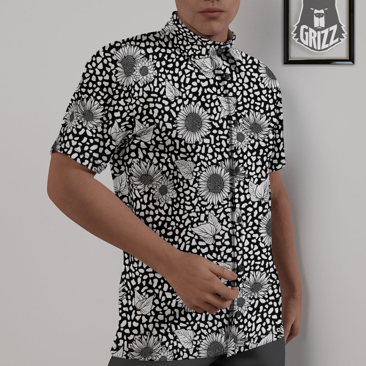 Sunflower White And Black Print Pattern Untucked Shirts-grizzshop