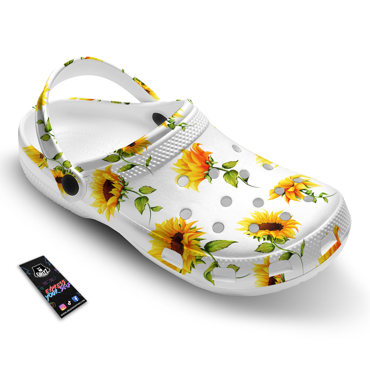 Sunflower White Watercolor Print Pattern Clog-grizzshop