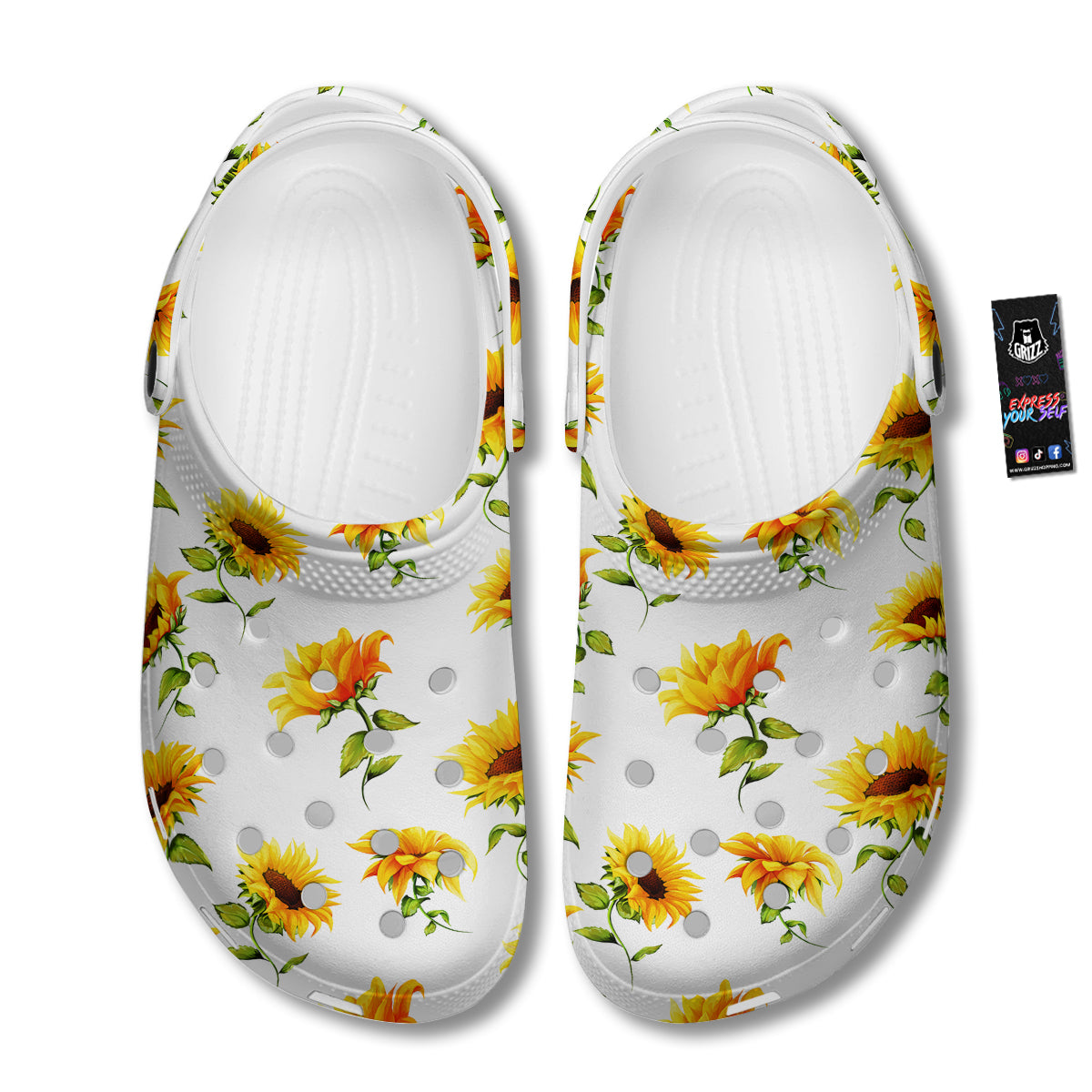 Sunflower White Watercolor Print Pattern Clog-grizzshop