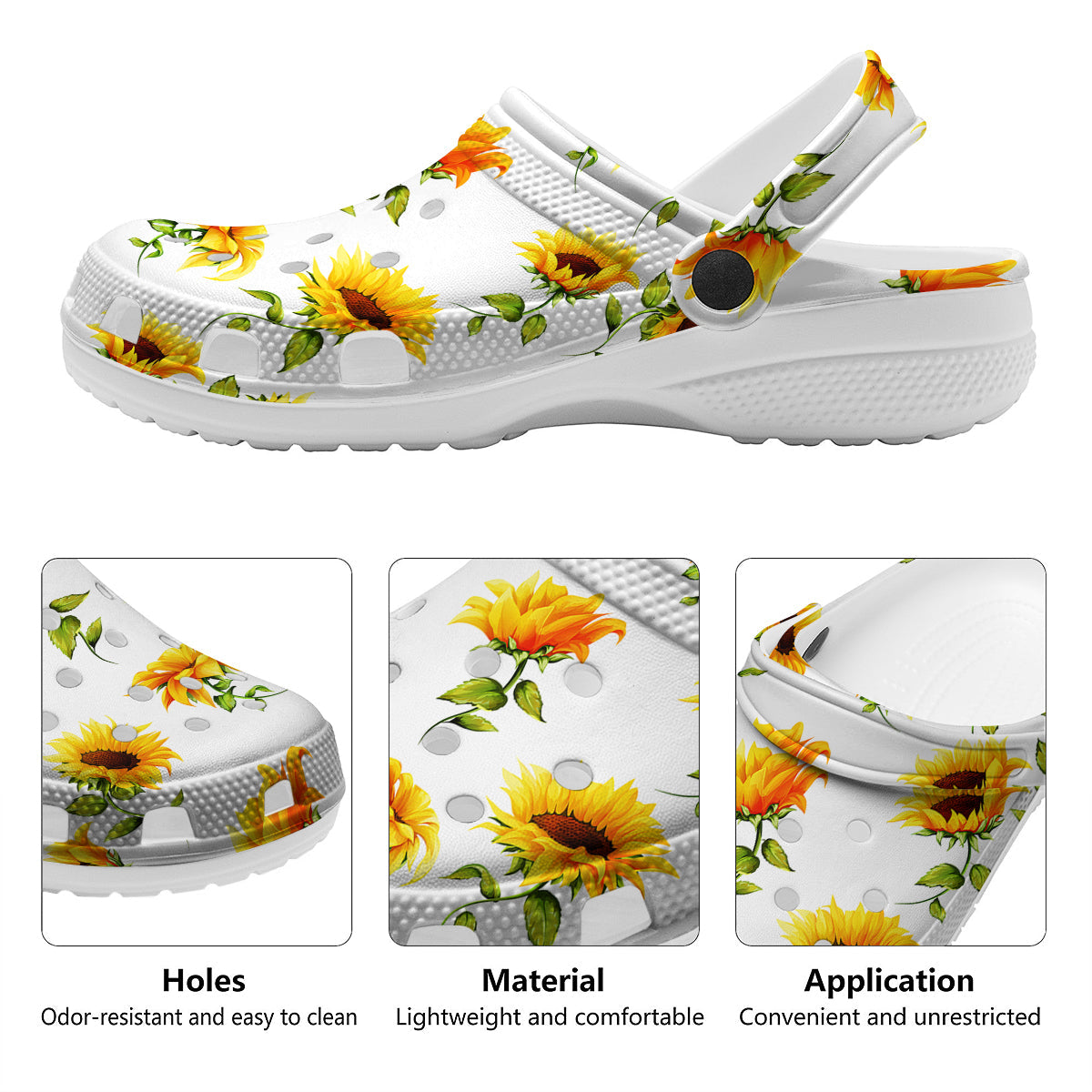 Sunflower White Watercolor Print Pattern Clog-grizzshop