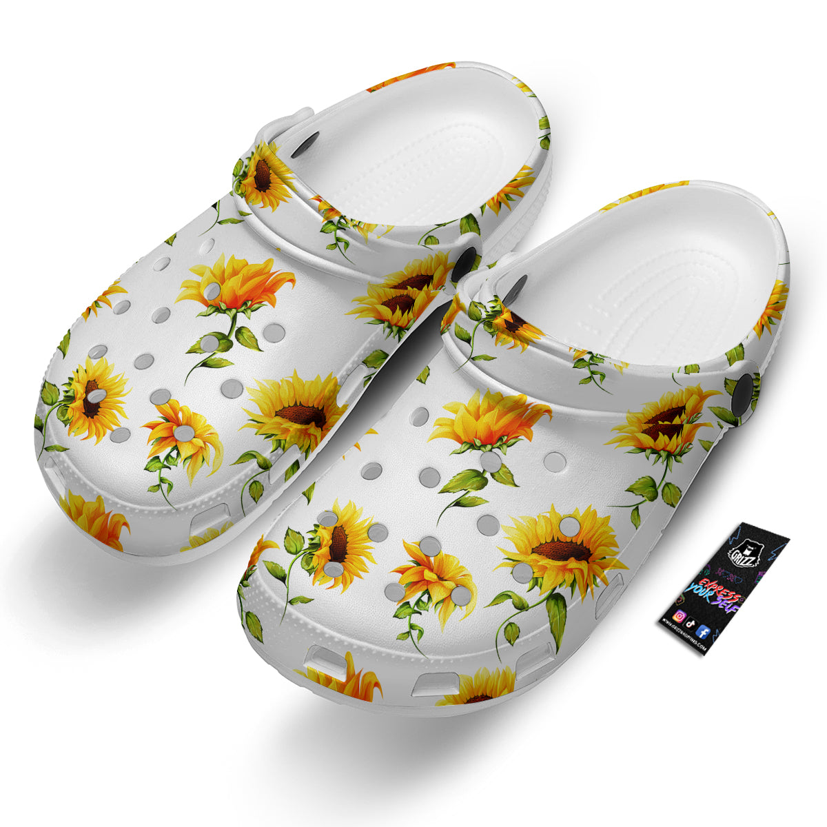 Sunflower White Watercolor Print Pattern Clog-grizzshop