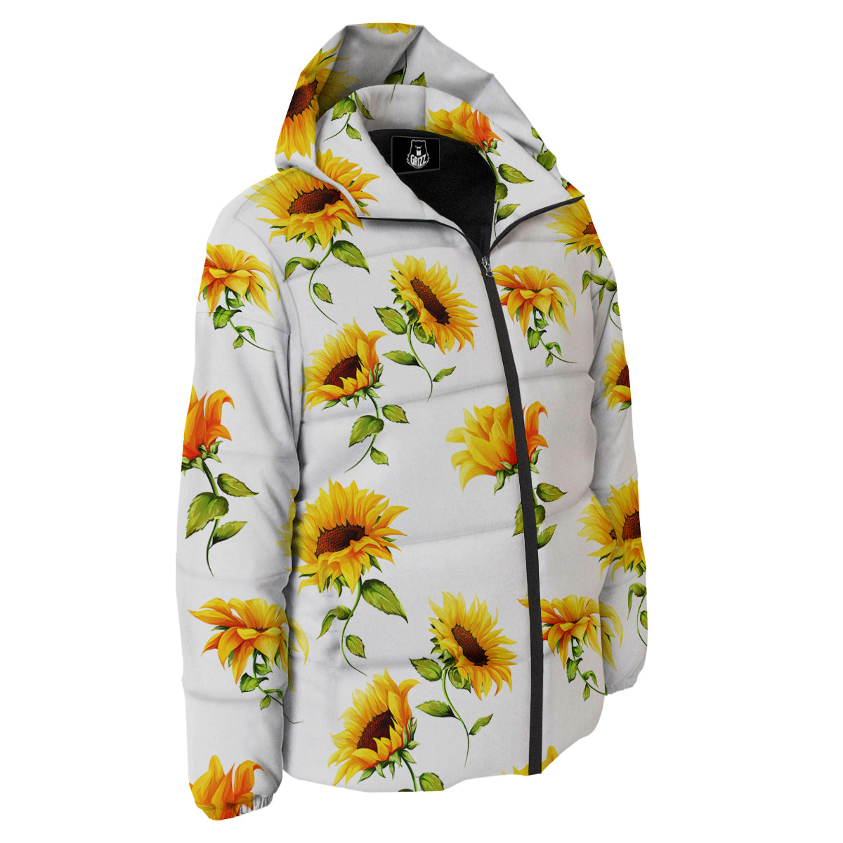Sunflower White Watercolor Print Pattern Down Jacket-grizzshop