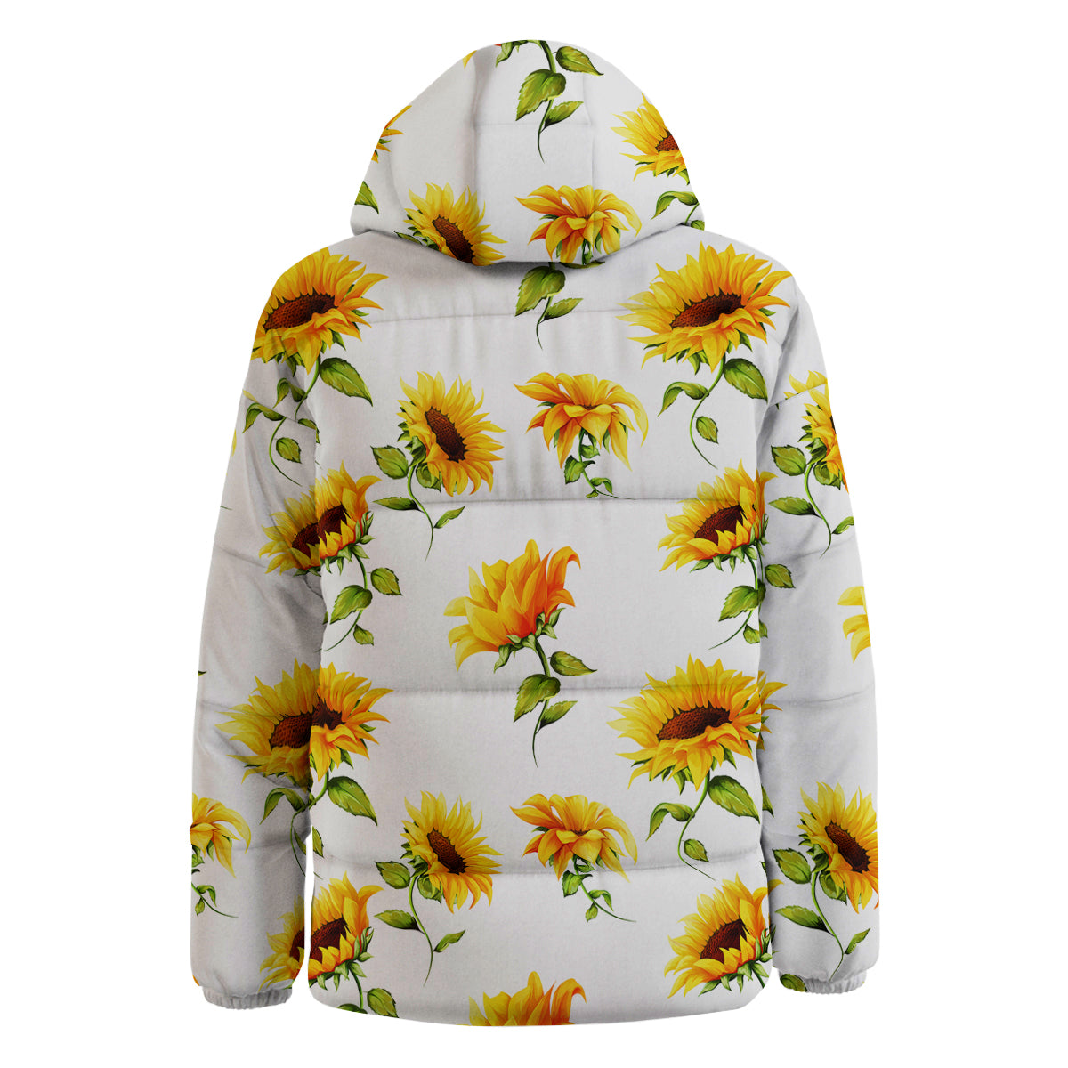 Sunflower White Watercolor Print Pattern Down Jacket-grizzshop