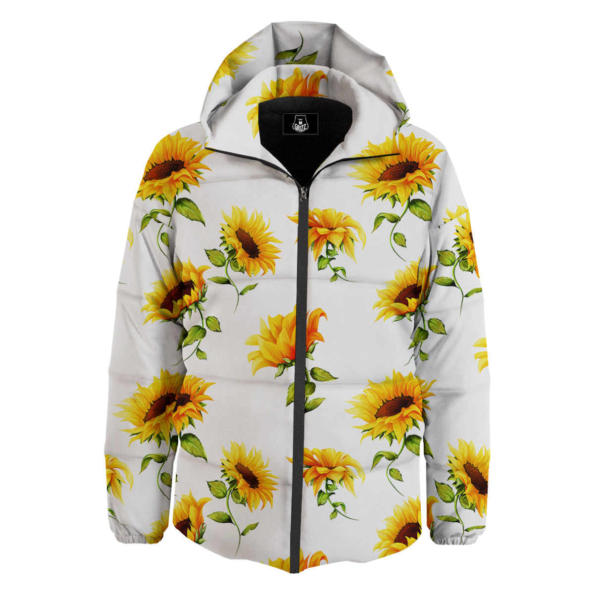 Sunflower White Watercolor Print Pattern Down Jacket-grizzshop
