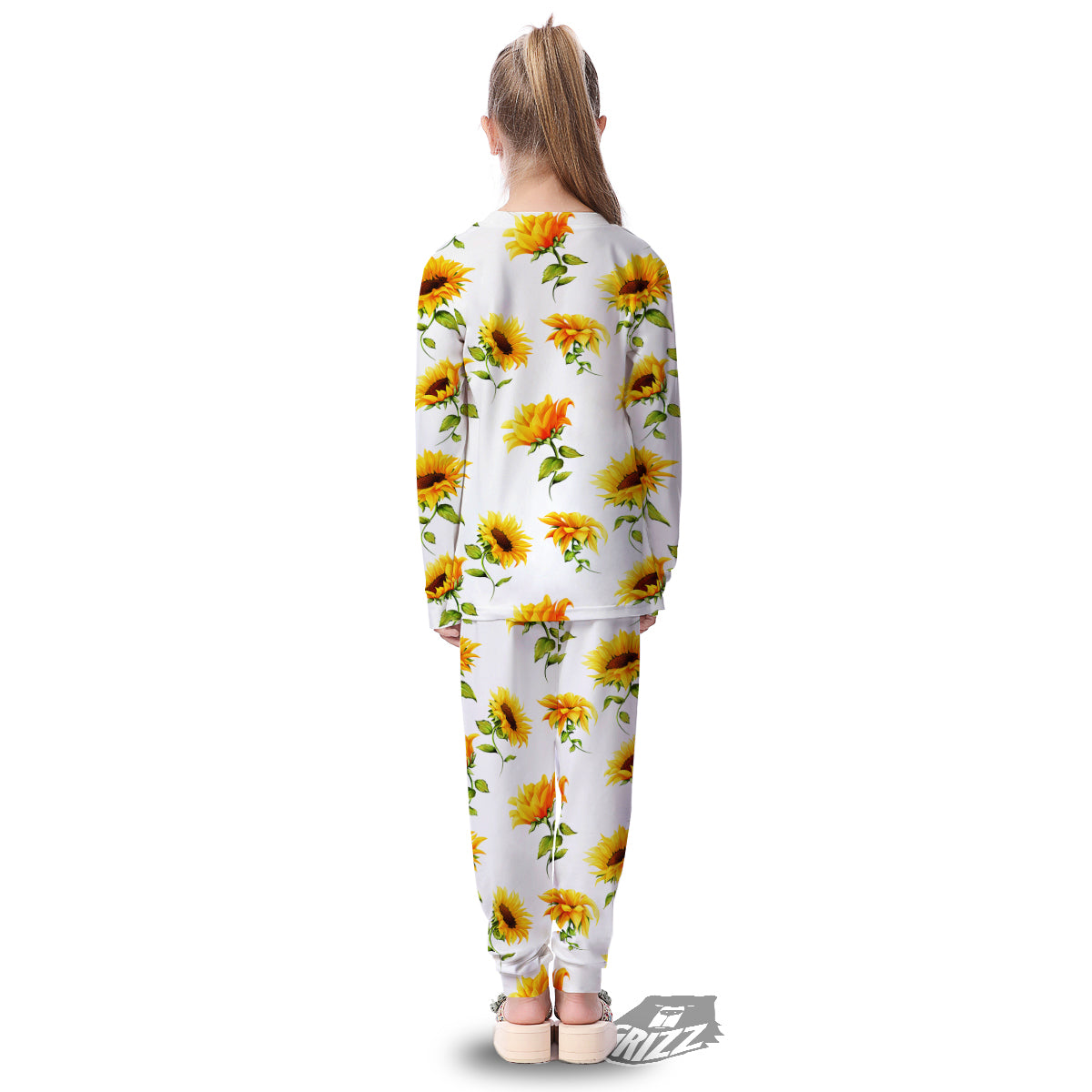 Sunflower White Watercolor Print Pattern Kid's Pajamas-grizzshop
