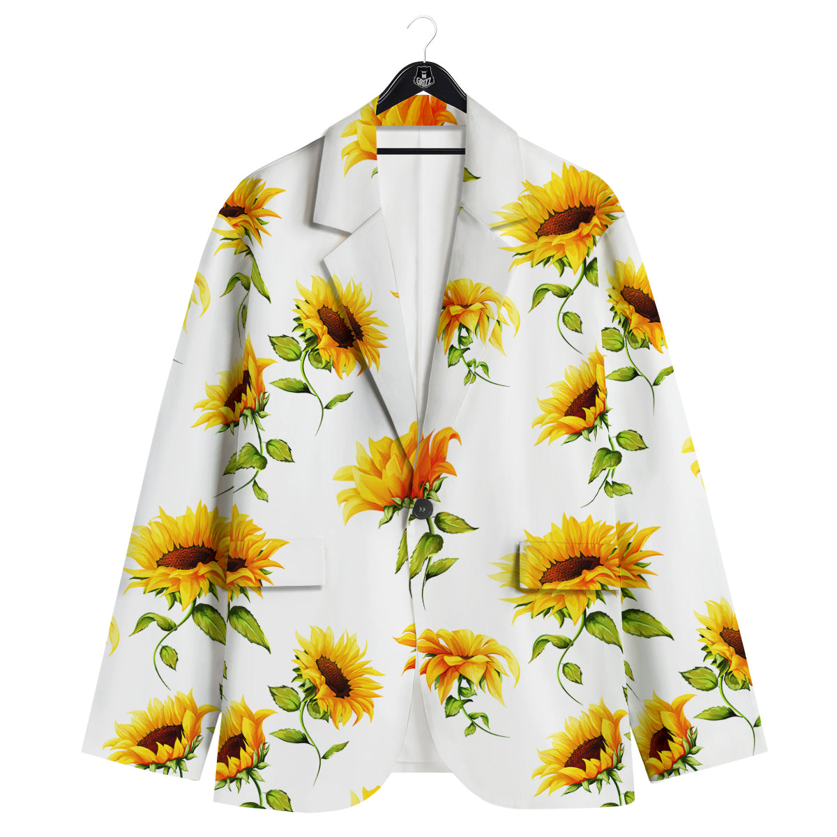 Sunflower White Watercolor Print Pattern Men's Sport Coat-grizzshop