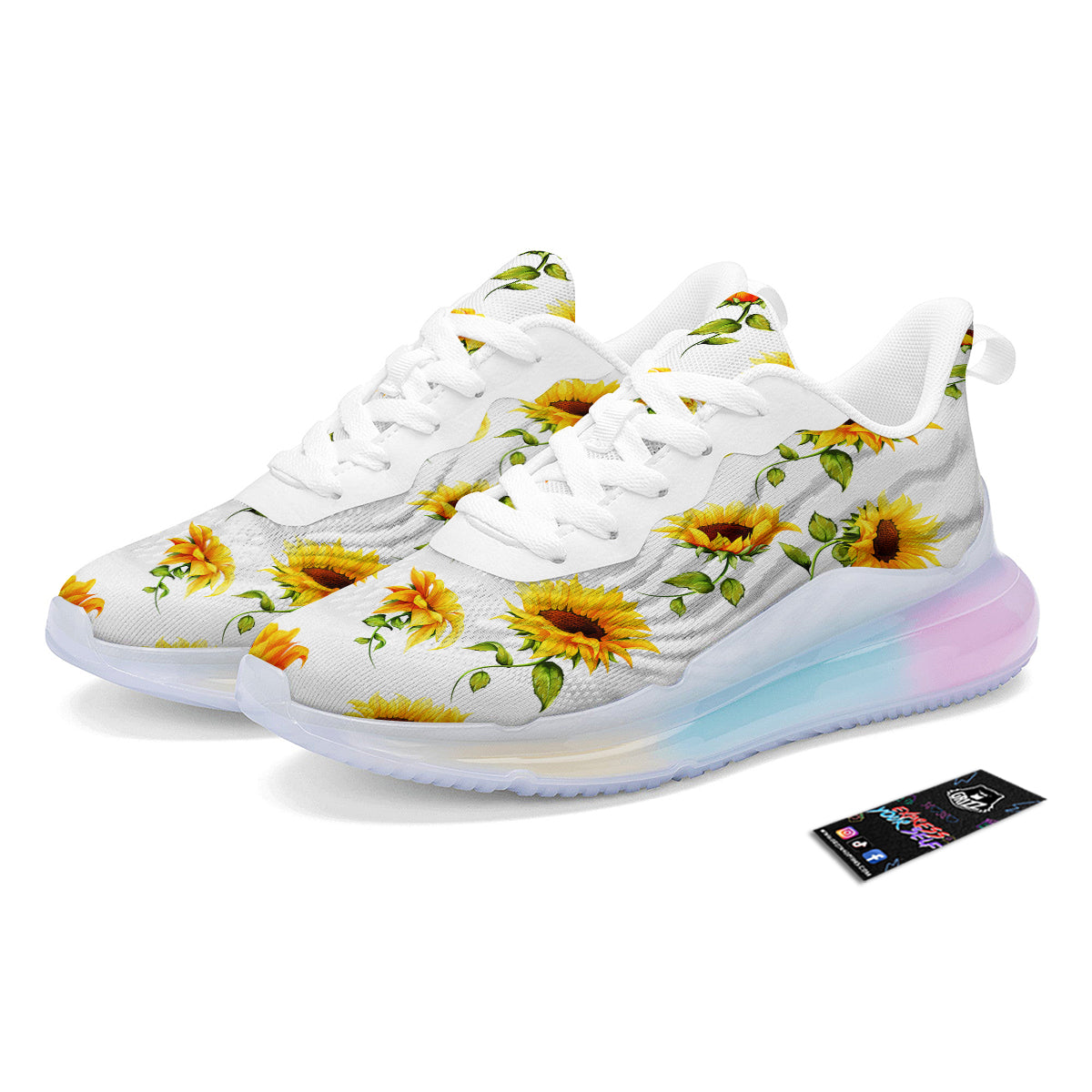 Sunflower White Watercolor Print Pattern Running Sneakers-grizzshop