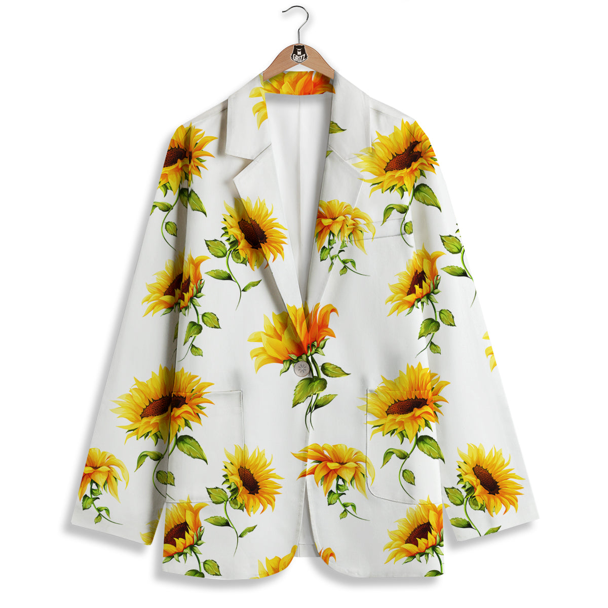 Sunflower White Watercolor Print Pattern Women's Blazer-grizzshop
