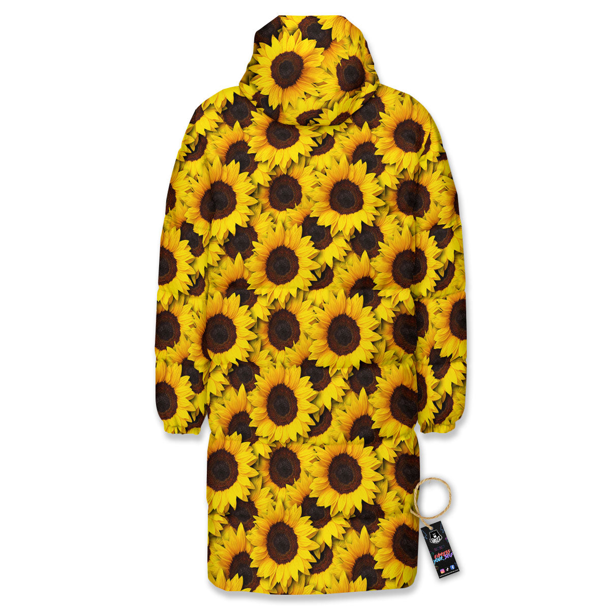 Sunflower Yellow Print Pattern Long Down Jacket-grizzshop