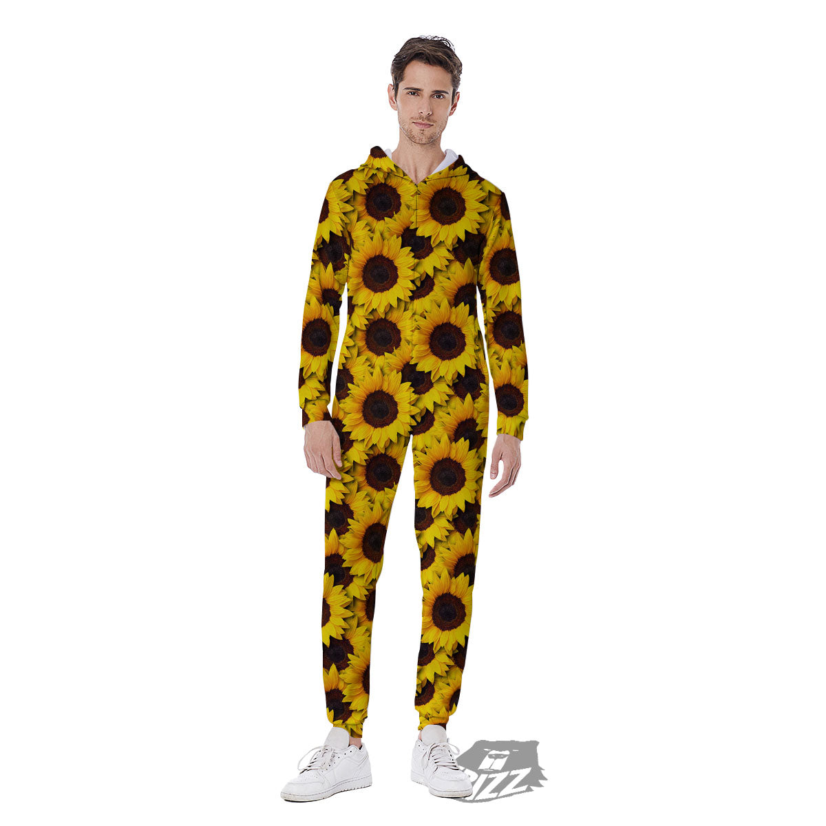 Sunflower Yellow Print Pattern Men's Jumpsuit-grizzshop
