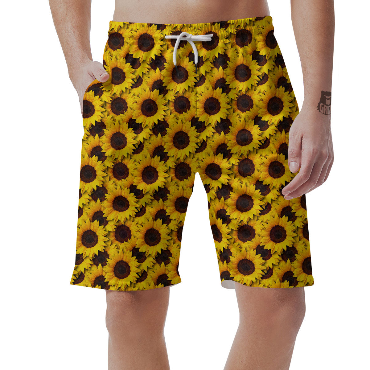 Sunflower Yellow Print Pattern Men's Shorts-grizzshop