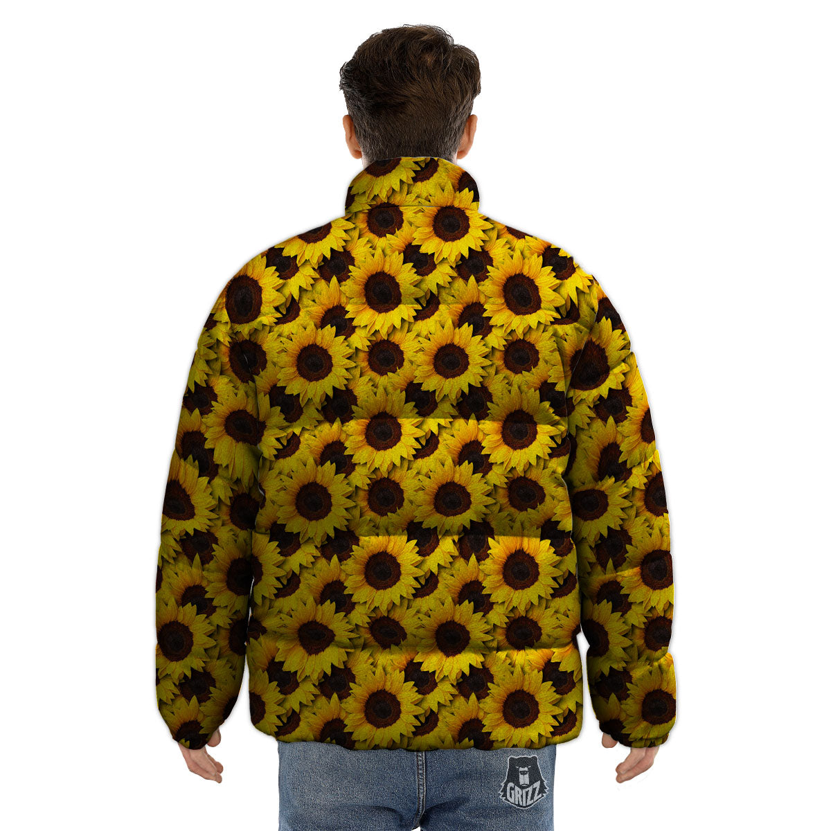 Sunflower Yellow Print Pattern Puffer Jacket-grizzshop