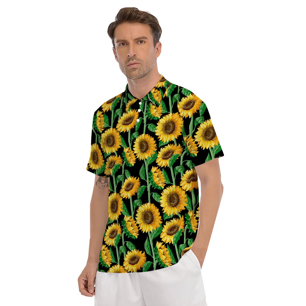 Sunflower Black Print Men's Golf Shirts-grizzshop