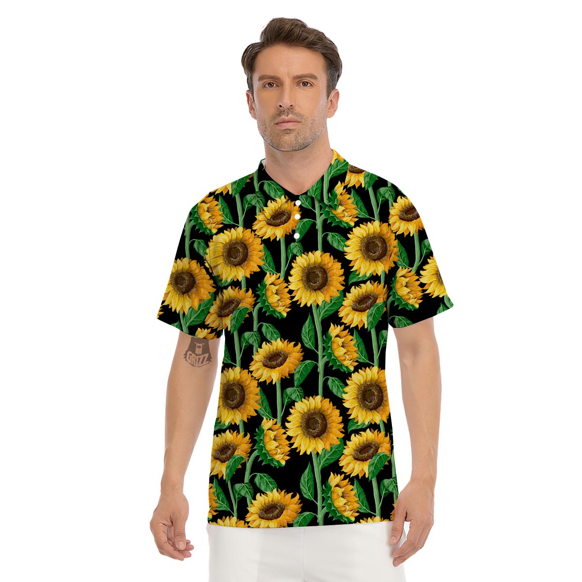 Sunflower Black Print Men's Golf Shirts-grizzshop