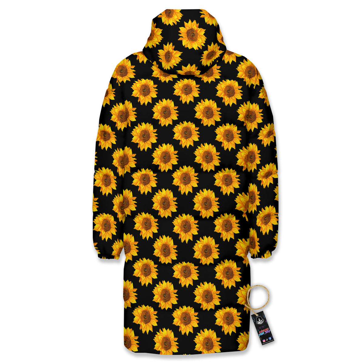 Sunflower Black Autumn Print Pattern Long Down Jacket
