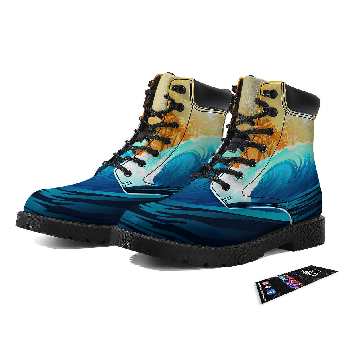 Sunrise Tropical Surfing Wave Print Boots-grizzshop